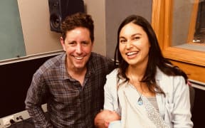Nadia Lim with newborn River and Wallace Chapman