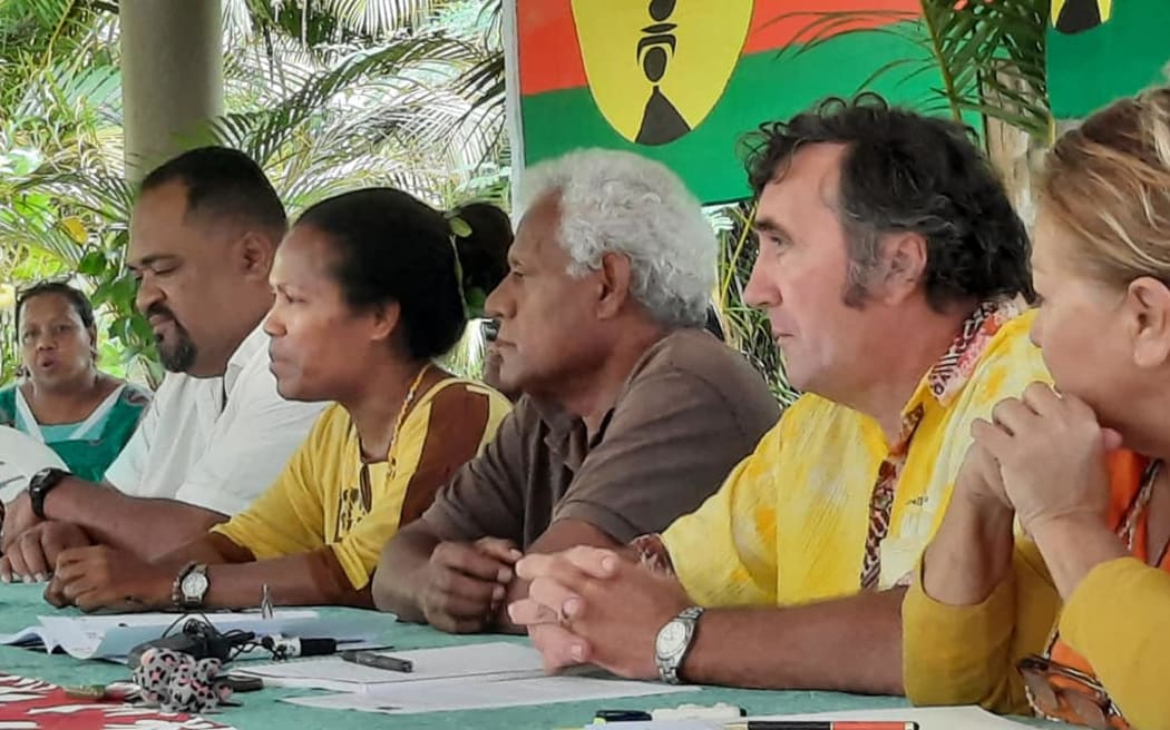 Wali Wahetra (second left) and fellow election candidate Gerard Reignier (second right)