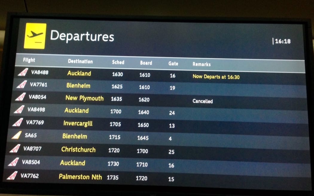 The departures board at Wellington airport.