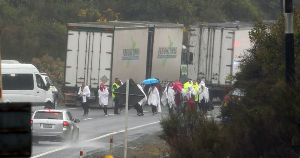 Survivors from the bus crash are led away from the scene. Photo / Ben Fraser
Rotorua Daily Post
04 September 2019