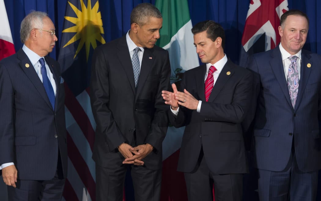TPP leaders including (from left) Malaysian President Najib Razak, US President Barack Obama, Mexican President Enrique Pena Nieto and New Zealand's Prime Minister John Key at the APEC summit im Manila.