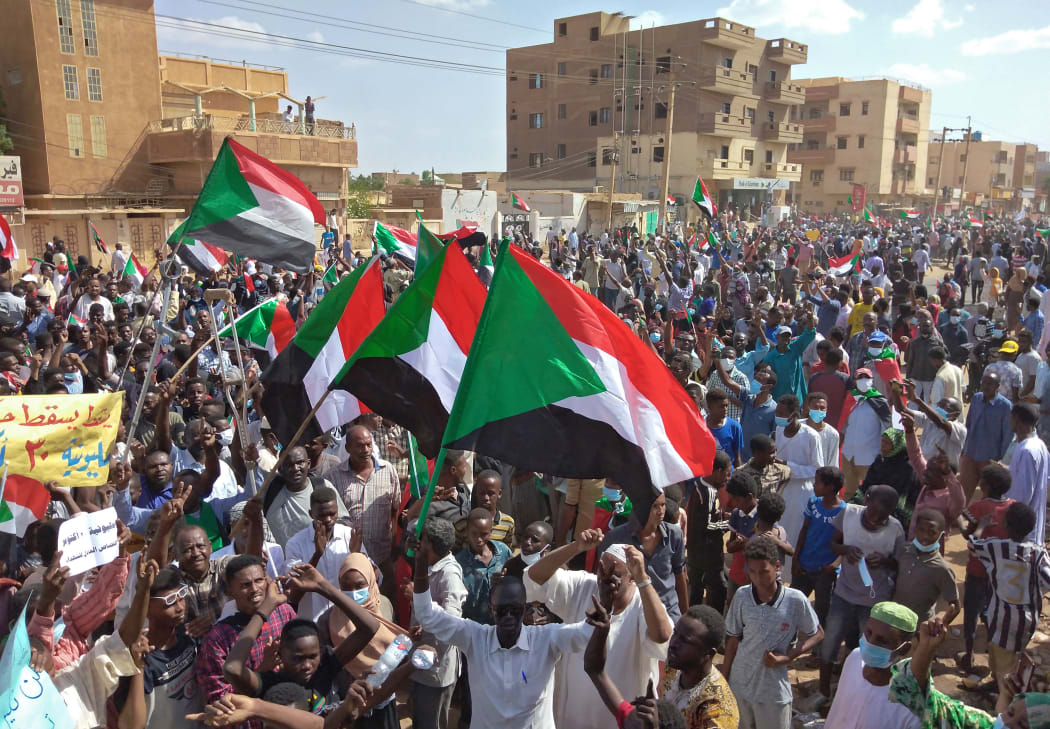 Thousands of protesters demonstrate against the coup in Omdurman city, on Saturday.