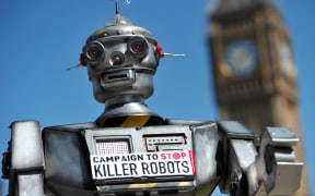 A mock killer robot during the launch of the Campaign to Stop Killer Robots in London in April 2013.
