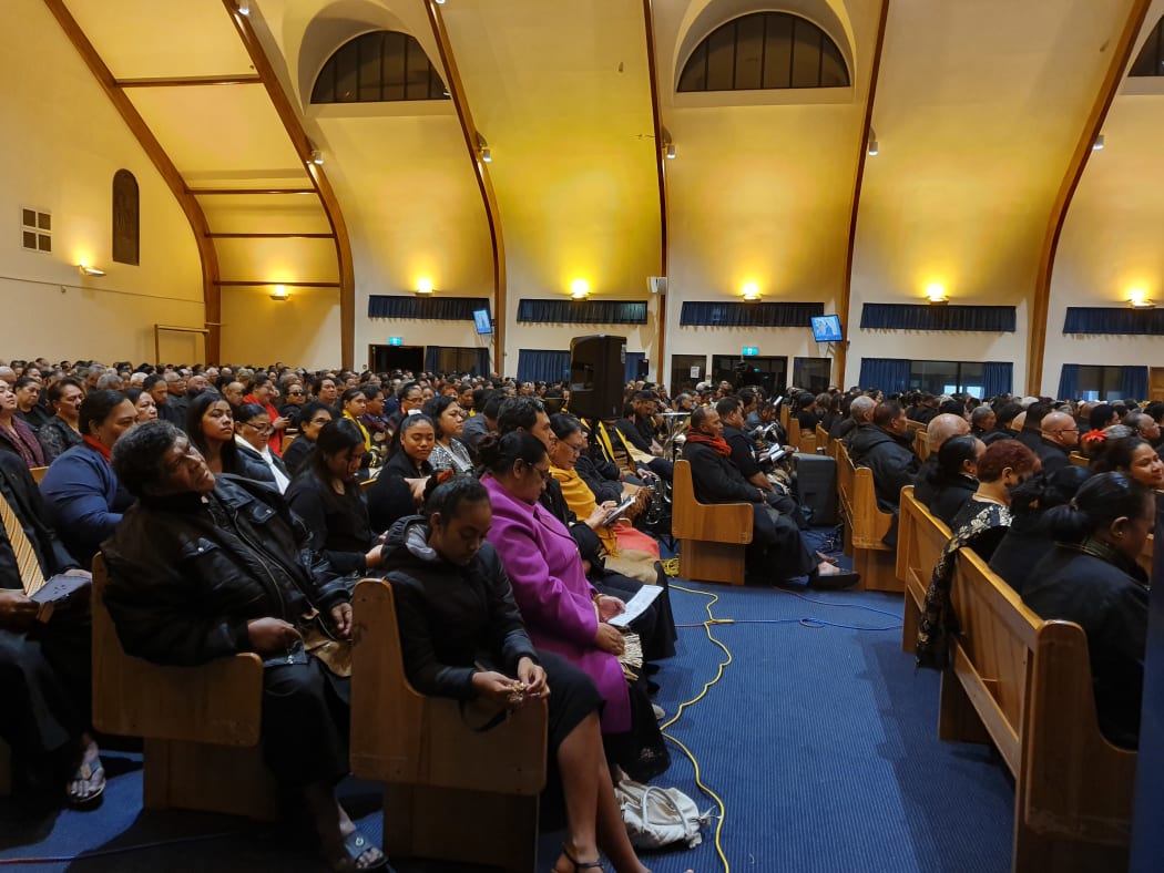 Mourners pack the Free Wesleyan Church of Tonga in Mangere.