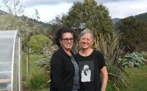 Jessica Hutchings and Jo Smith at their farm in Kaitoke