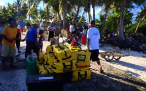 Grab bags ready to go on Tuvalu.