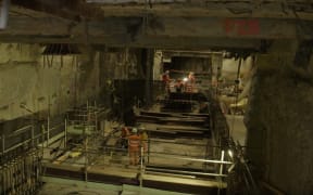 Video footage shows construction progess on Auckland's City Rail Link.