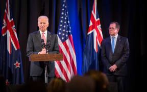 US Vice President Joe Biden speaks in Auckland. Pictured with Foreign Affairs Minister Murray McCully.