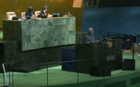 Manasseh Sogavare speaks at the United Nations General Assembly, September 2017.