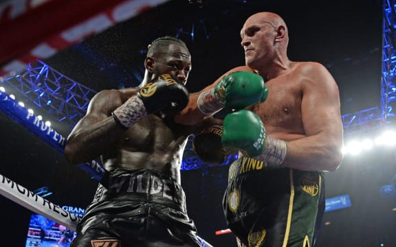 Deontay Wilder en Tyson Fury tijdens hun WBC Heavyweight Championship-wedstrijd in de MGM Grand Garden Arena.  2020.