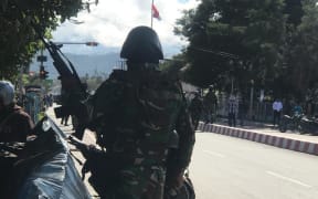 Indonesian military attending to protest in Wamena