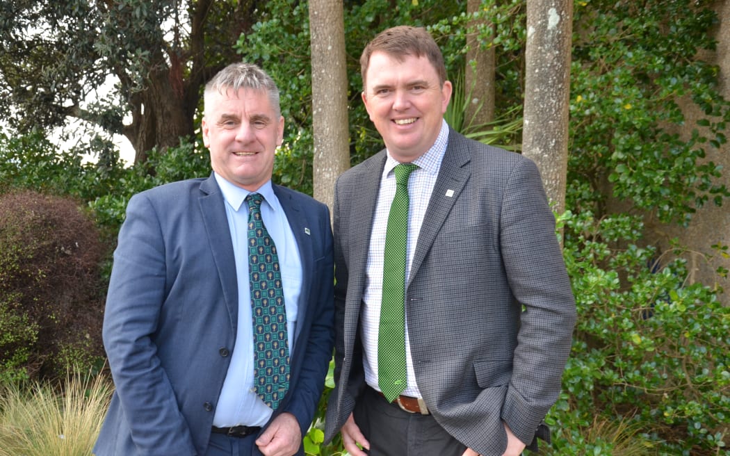 Newly elected Federated Farmers vice president Colin Hurst, left, and president, Wayne Langford.