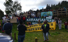 Iwi, residents and Coromandel electoral candidates took part in the demonstration.