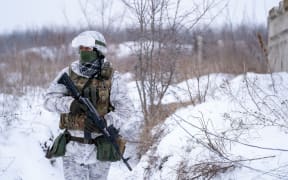 A Ukrainian serviceman from the 25th Air Assault Battalion seen stationed in Avdiivka, Ukraine on 24 January 2022.