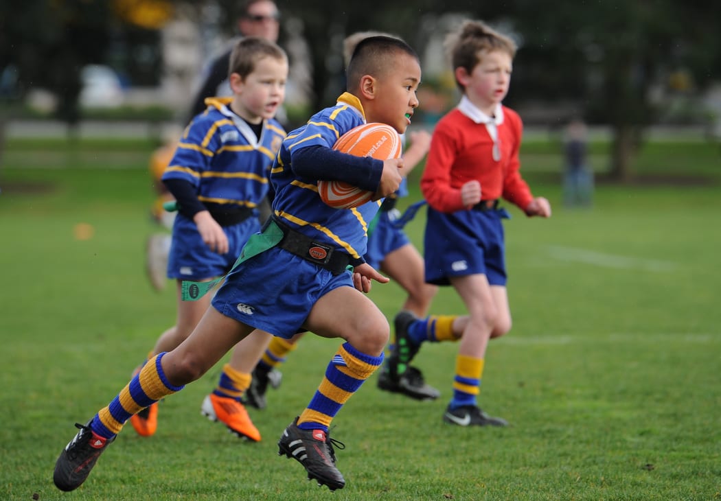 Children play a school rugby game near the Takapuna Rugby Football Club on 3 September 2011, ahead of the 2011 Rugby World Cup.