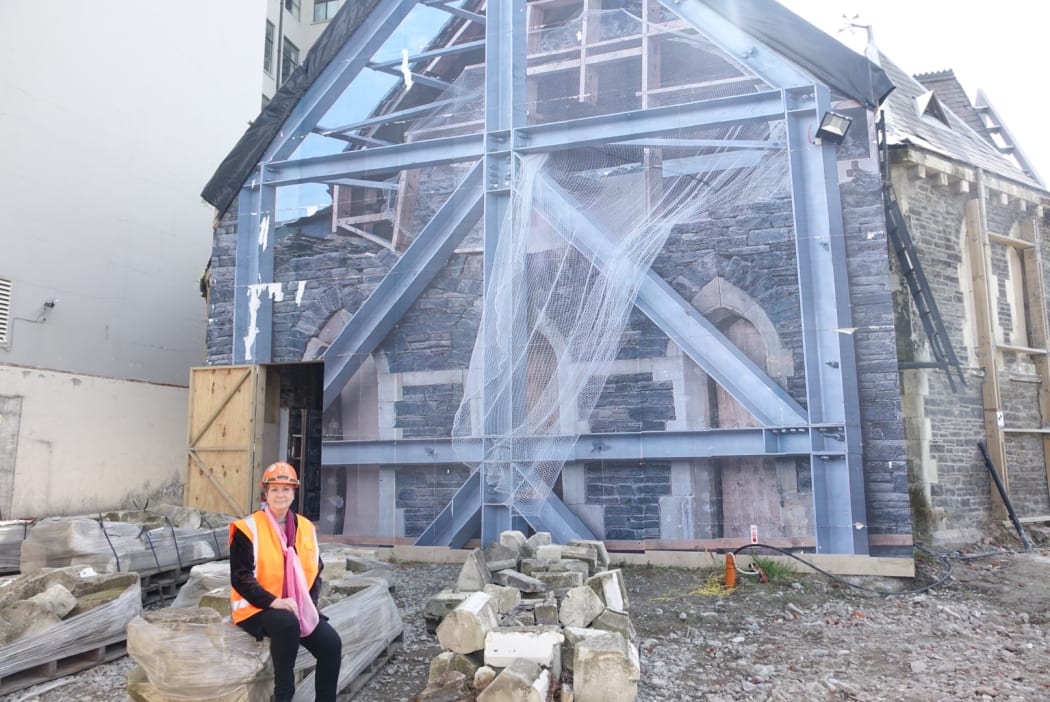 The chair of the Christchurch Heritage Limited trust, Anna Crighton, outside of the Trinity Church which is undergoing a $4 million restoration.