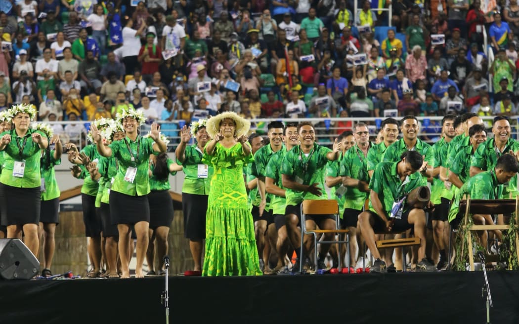 Team Cook Islands wooing the crowd at the opening of the 17th Pacific Games in Solomon Islands. 19 November 2023
