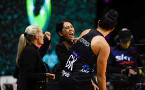Dame Noeline Taurua Coach of the Silver Ferns and Sulu Fitzpatrick of the Silver Ferns celebrate Constellation Cup 2021.