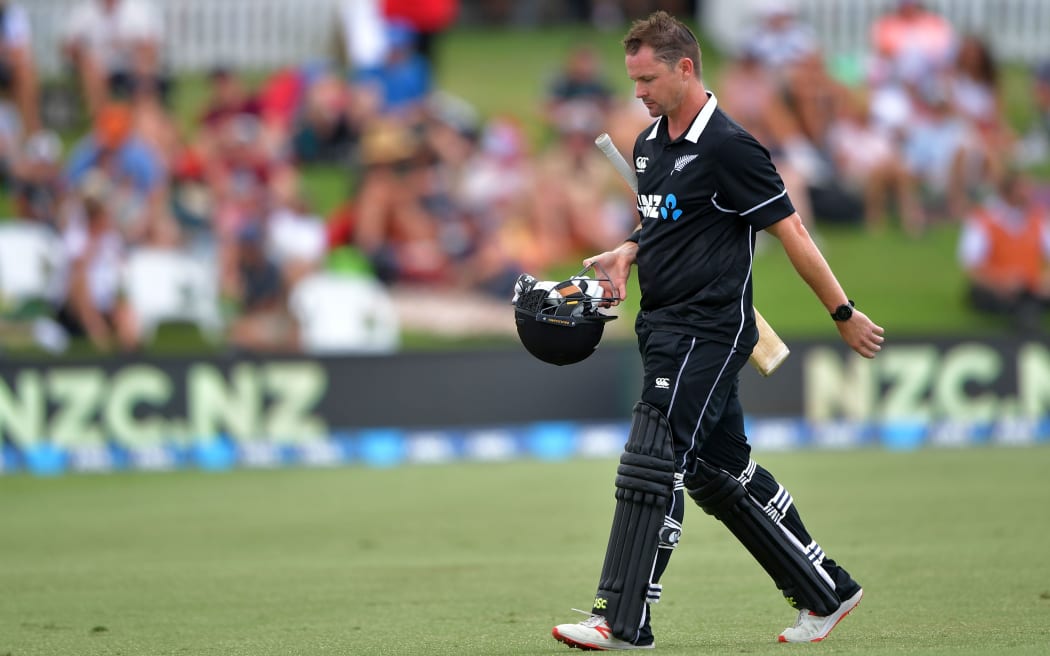 Blackcaps' Colin Munro walks from the field after being caught during the first ODI cricket match between New Zealand and Sri Lanka.
