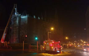 Firefighters at St Paul's Cathedral in Dunedin.