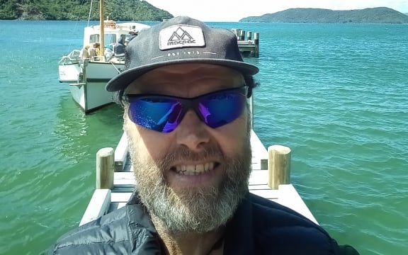 Bruce on the jetty at Ship's Cove, ready to start the South Island leg of Te Araroa.