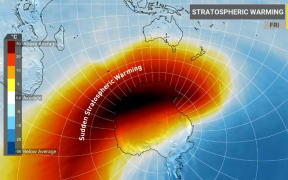 The Sudden Stratospheric Warming (SSW) is occurring about 30km above Antarctica and will peak on Friday.