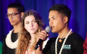 On 23 September 2019, at UNICEF House in New York, Ranton Anjain, 17, from Ebeye, Marshall Islands, speaks at a press conference.