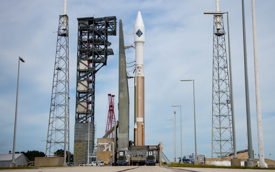 Atlas 5 rocket waiting on the launch pad.