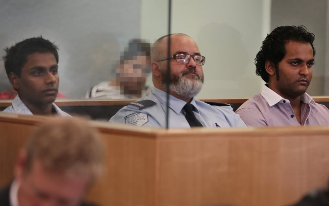 Shivneel Kumar (left) and Bryne Permal (far right) in Auckland High Court.