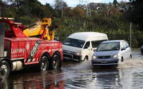 Flooding on Beachcroft Avenue, Auckland, June 29, 2016