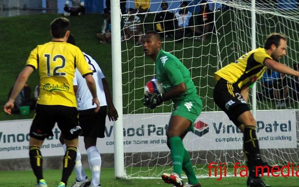 Fiji goalkeeper Akuila Mateisuva playing against Wellington Phoenix.