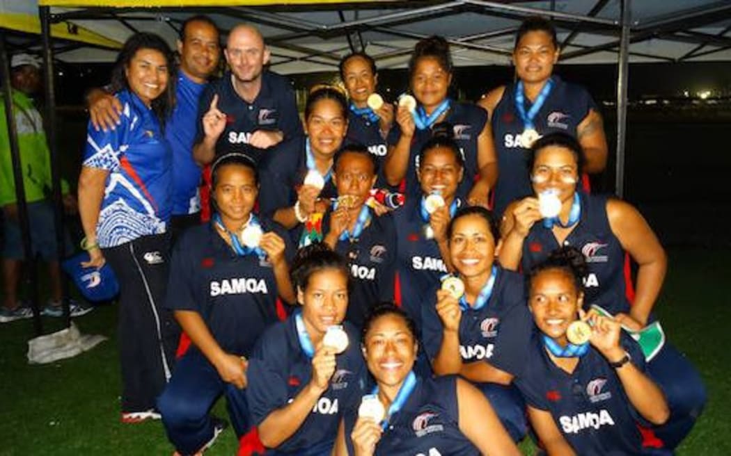 Samoa celebrate winning gold at the 2015 Pacific Games in Port Moresby.