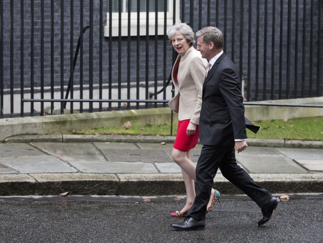 Bill English with British Prime Minister Theresa May outside 10 Downing Street.