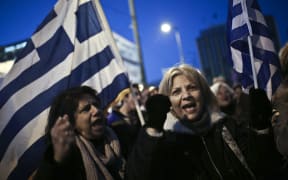 Thousands of anti-austerity demonstrators people rallied in front of the Greek Parliament in Athens on Monday ahead of bailout talks in Brussels.