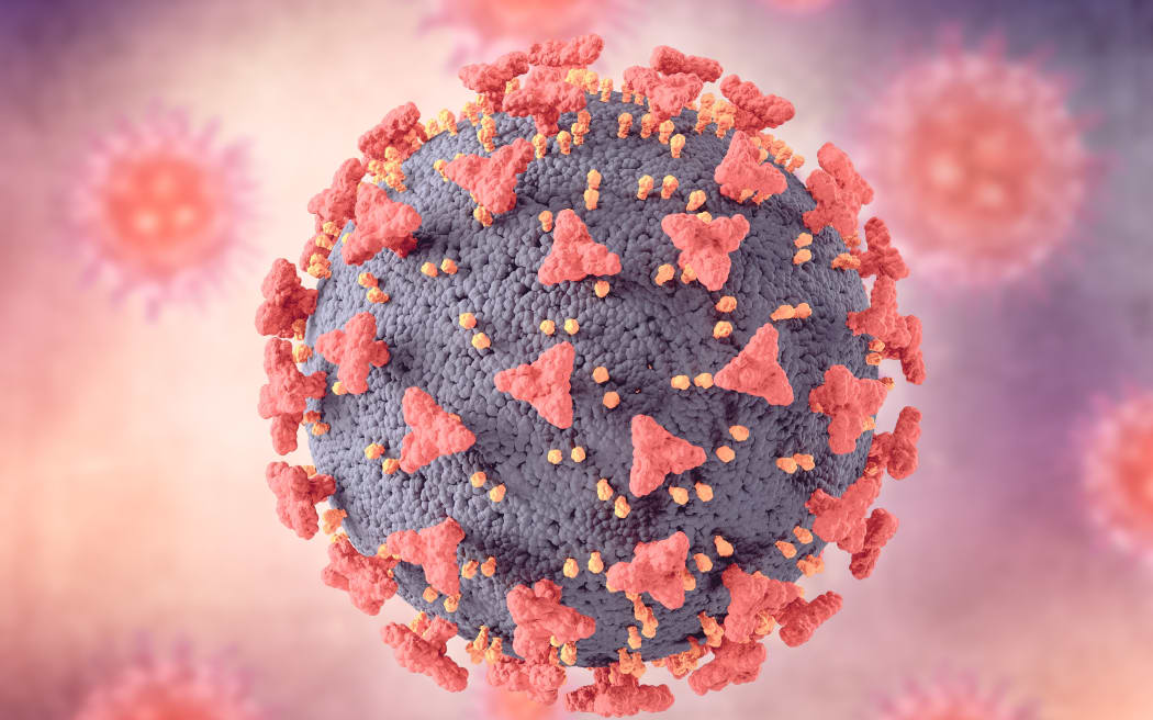 Representación 3D de antecedentes médicos con células abstractas del virus Covid 19 con efecto desvanecido