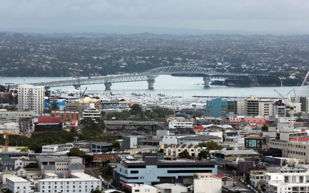 Auckland Harbour Bridge. View from Mount Eden summit.