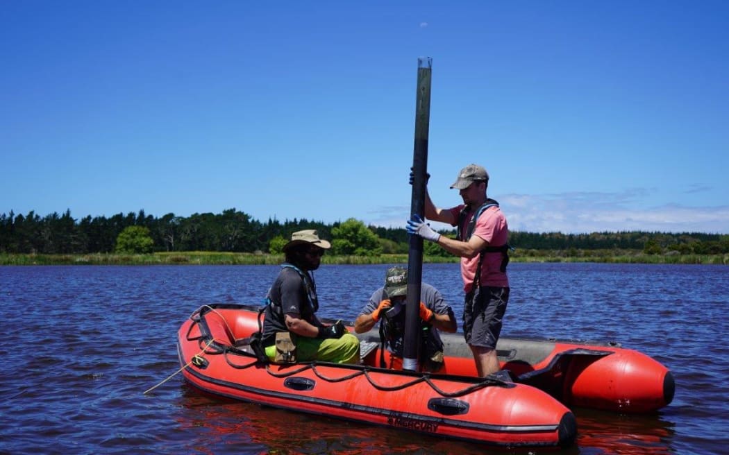 Sediment core in Lake Spectacle.