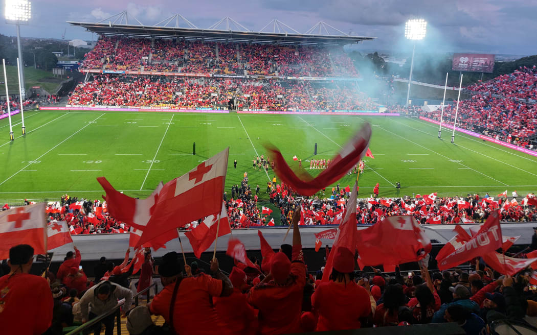 Tongan fans at Mt Smart stadium.