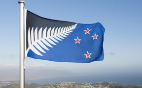 The Black, White and Blue Silver Fern flag, designed by Kyle Lockwood