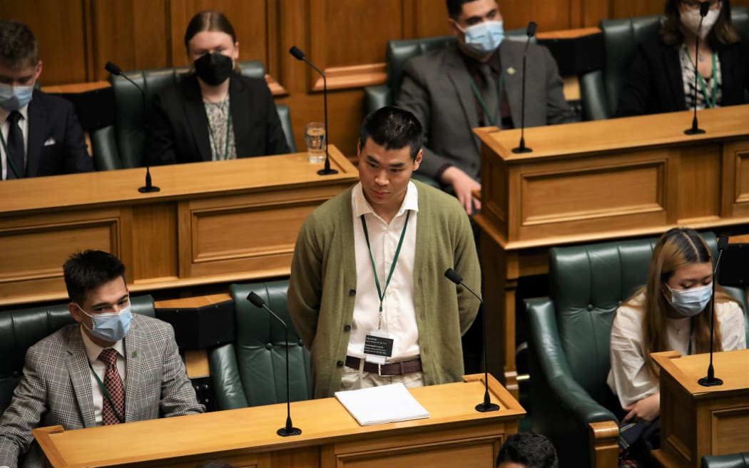 Youth MP Simon Xiao asks a question during Question Time at the 2022 Youth Parliament.