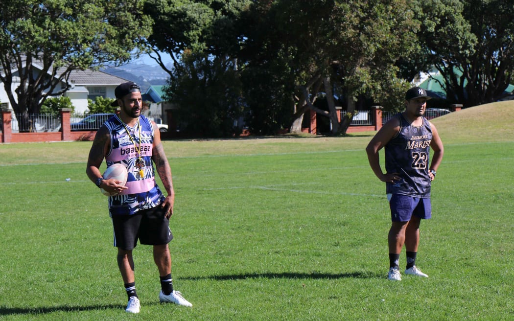 Samoa Barbarians co-coaches Sam Rasch and Doug Sanft oversee training.