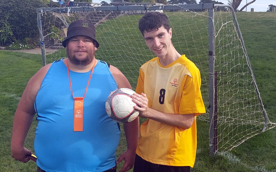 Todd Neal and Connor McCarthy - members of the New Zealand Special Olympics football team competing in Berlin.