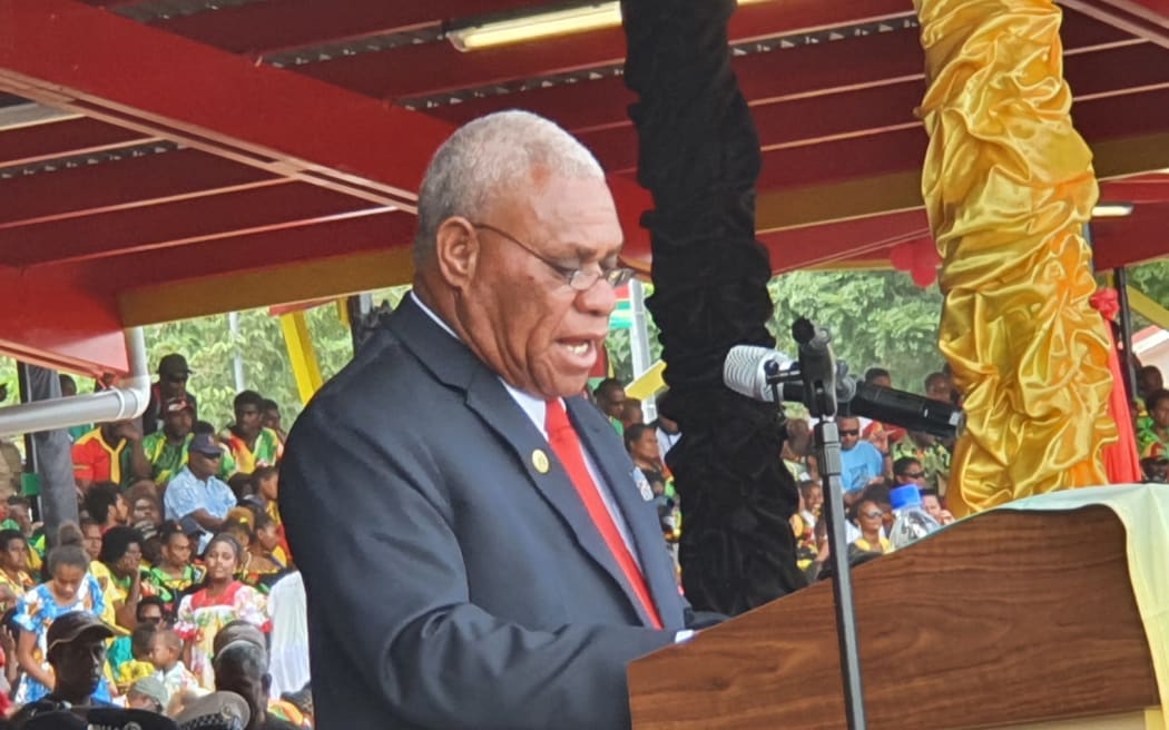 Vanuatu PM Bob Loughman speaks during independence celebrations