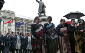 Demonstration at Parliament by Turakina Māori Girls' College students campaigning to keep the kura open.