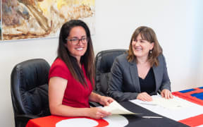 Kahui Legal Partner Kiri Tahana and the president of the Law Society Kathryn Beck.
