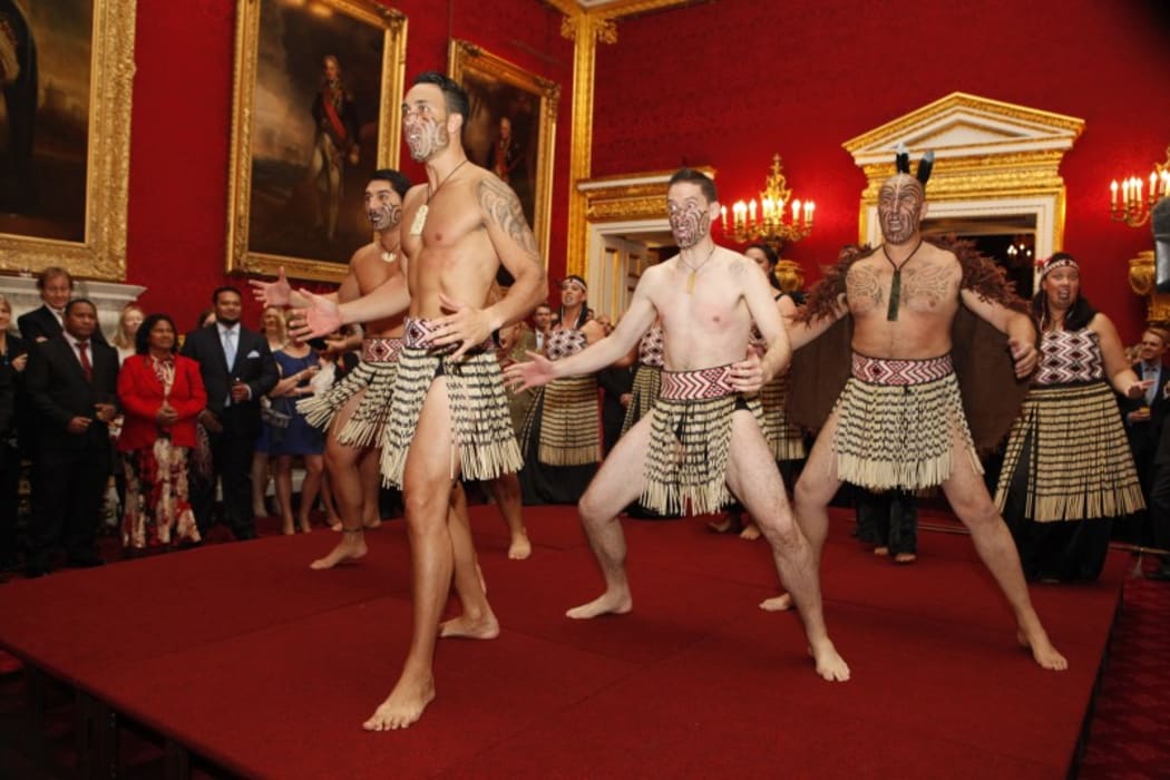 Ngāti Rānana perform a haka for the Prince of Wales and Duchess of Cornwall