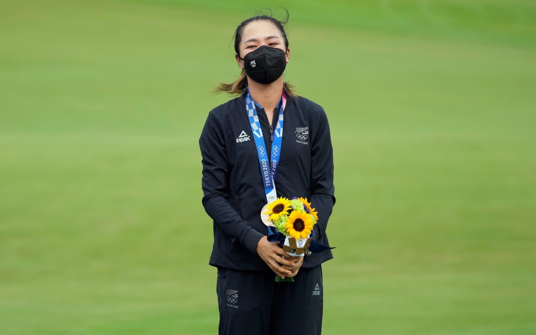 Bronze medalist Lydia Ko (NZL) during the medal ceremony.
Round 4 of the Tokyo 2020 Olympic Games Women's Golf at Kasumigaseki Country Club, Japan on Saturday 7th August 2021.
