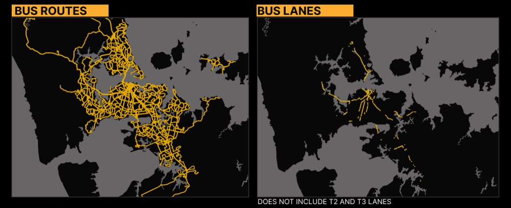 Map of Auckland's bus routes and bus lanes