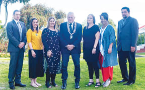 Five of Wairoa's seven elected members identify as Māori. The council is made up of Jeremy Harker, left, Melissa Kaimoana, Denise Eaglesome-Karekare, Mayor Craig Little, Danika Goldsack, Hine Flood and Chaans Tumataroa-Clarke.
