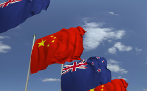 Waving flags of countries against sky, 3D